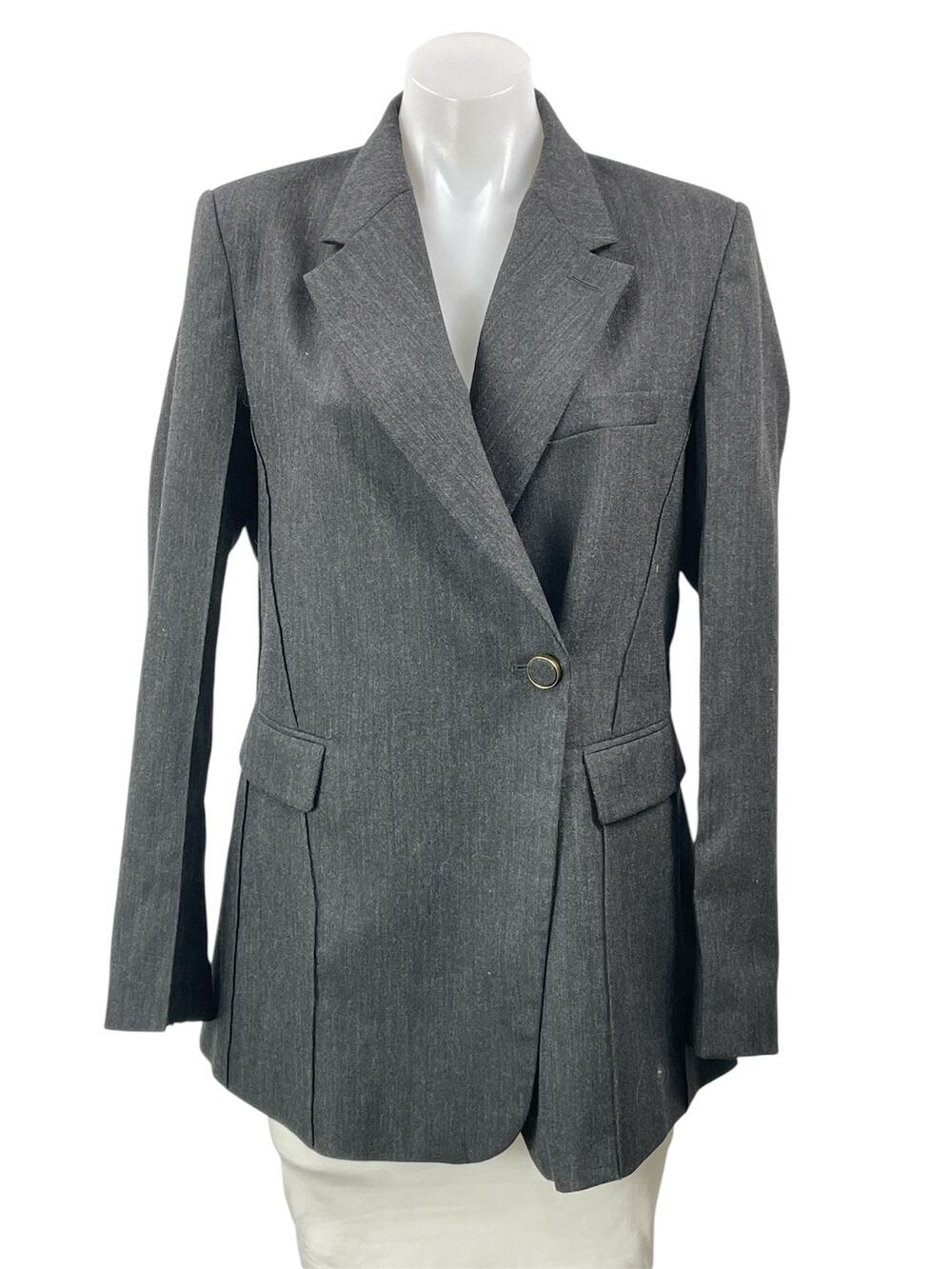 Zara Women's Gray 100% Wool Notch Lapel Long Sleeve Blazer Coat Jacket Size M